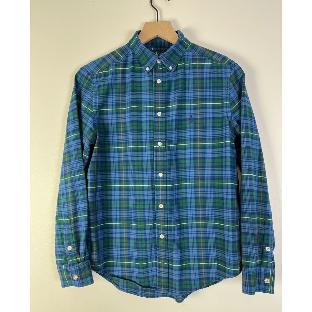 Ralph Lauren Boys Plaid Button Down Shirt Classic Preppy Cotton Casual L 14-16